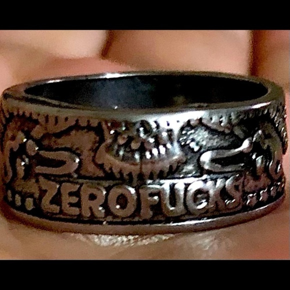 Mens womens Eagle Zero Fucks Coin Bikers Ring comfort